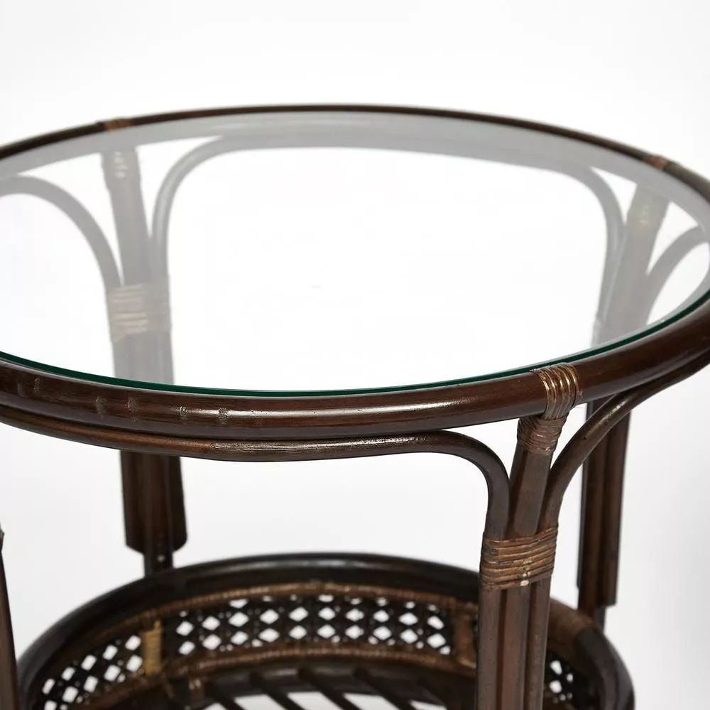 ТЕРРАСНЫЙ КОМПЛЕКТ PELANGI (стол со стеклом + 2 кресла) без подушек грецкий орех