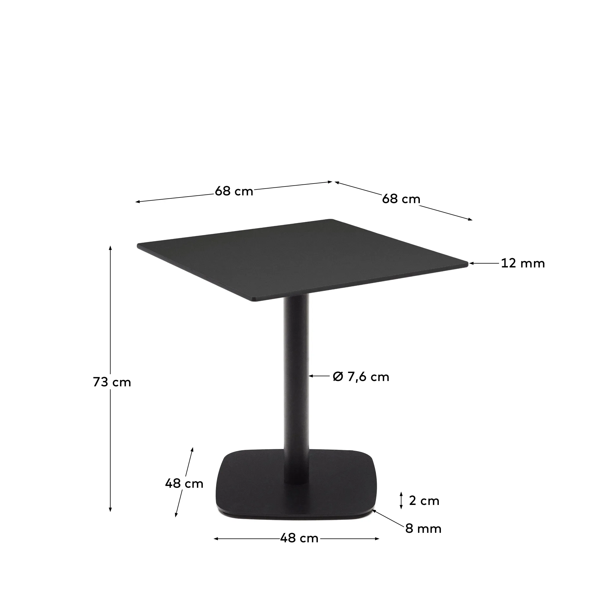 Квадратный уличный столик La Forma Dina черный на черном металлическом основании 68х70 177961