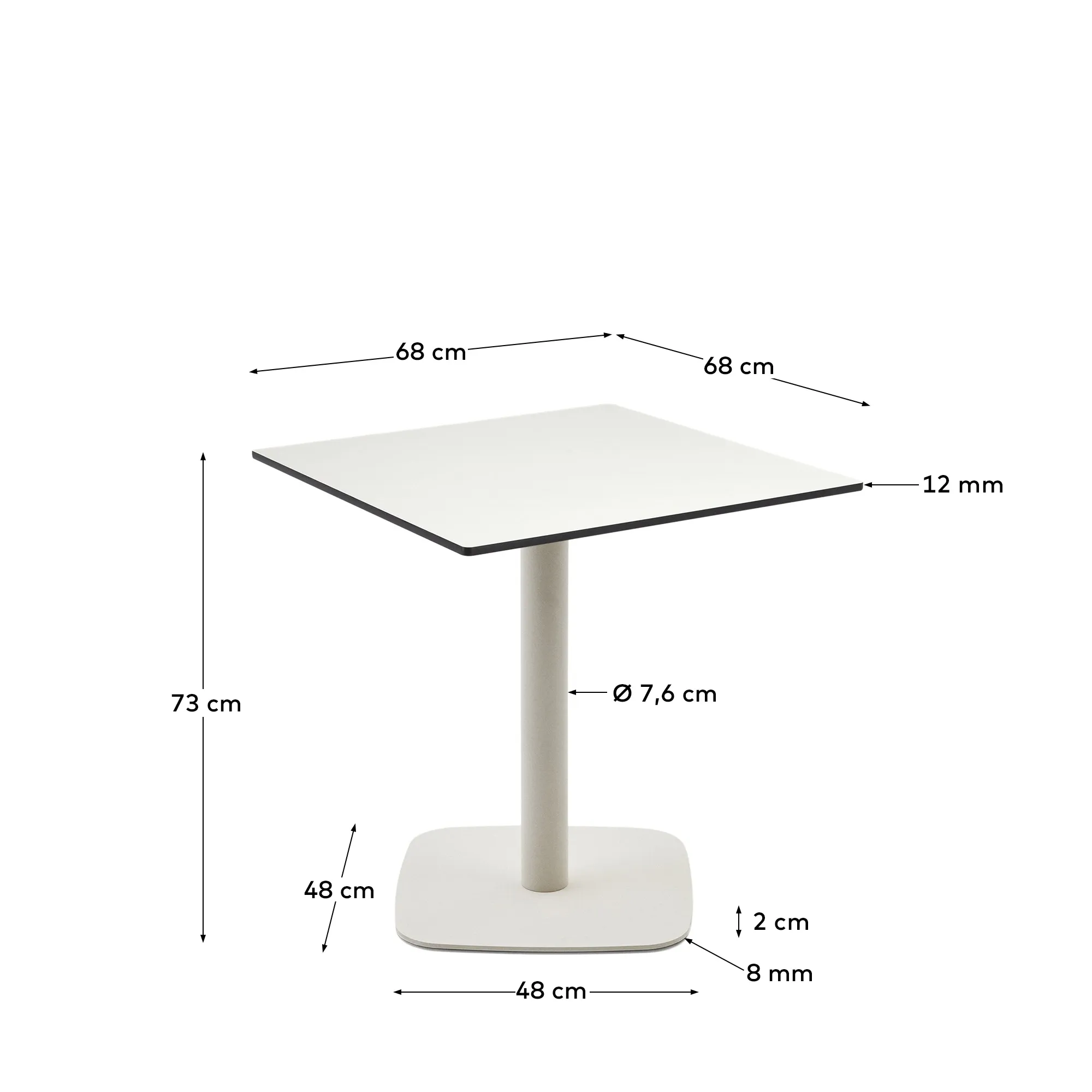 Квадратный уличный столик La Forma Dina белый на белом металлическом основании 68х70 177969