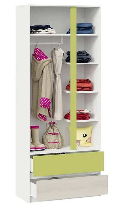 Шкаф для одежды комбинированный с накладкой Сканди дуб гарден белый зеленый СМ-386.07.26-26