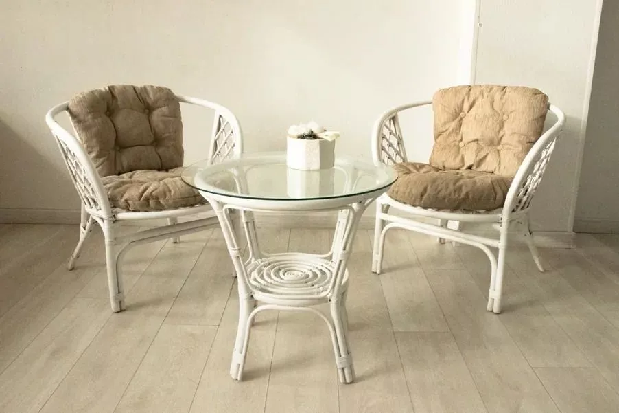 Комплект мебели из ротанга Багама дуэт белый матовый (подушки шенилл обычные светлые)