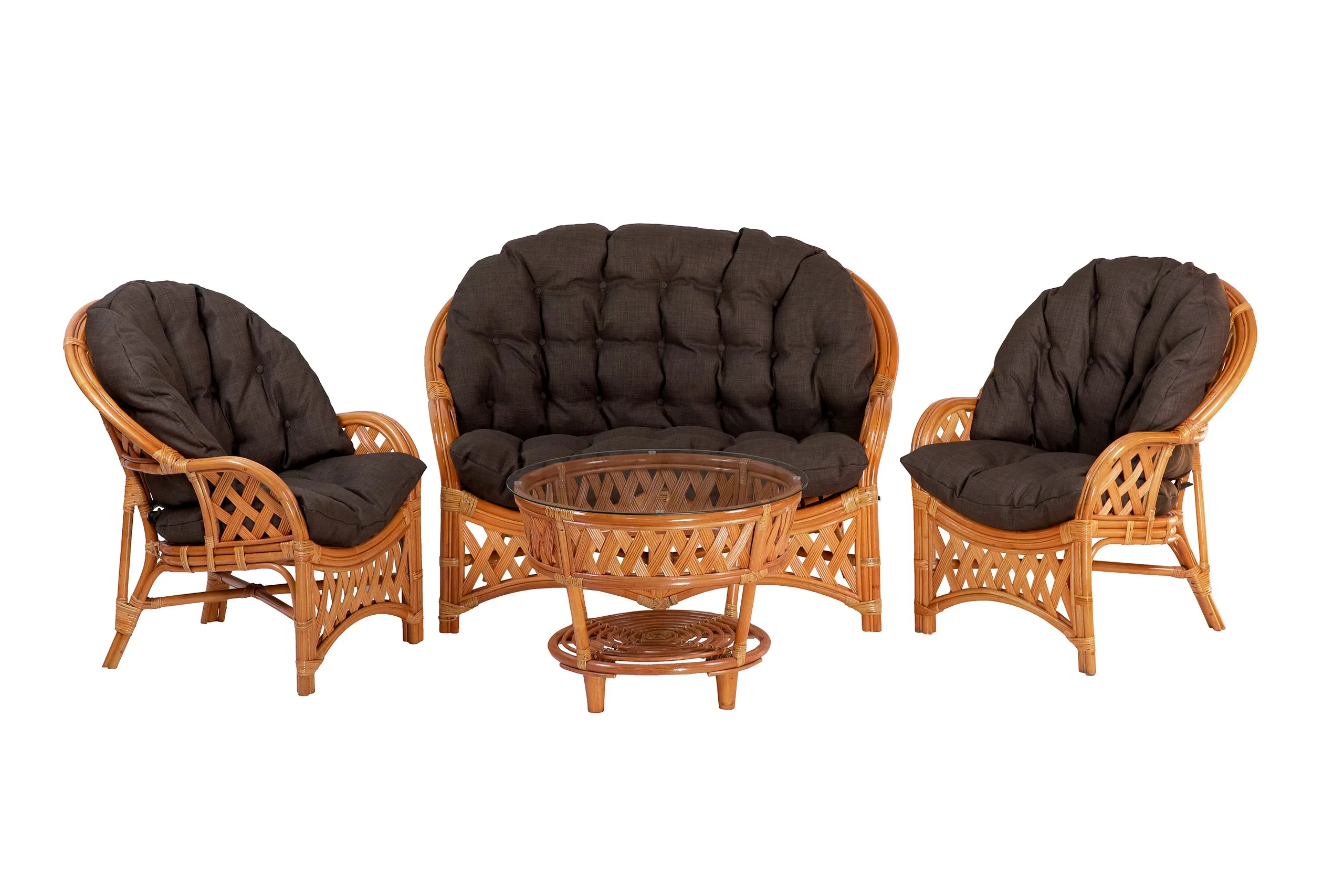 Комплект мебели из ротанга Черчилль (Рузвельт) с 2-х местным диваном и круглым столом коньяк