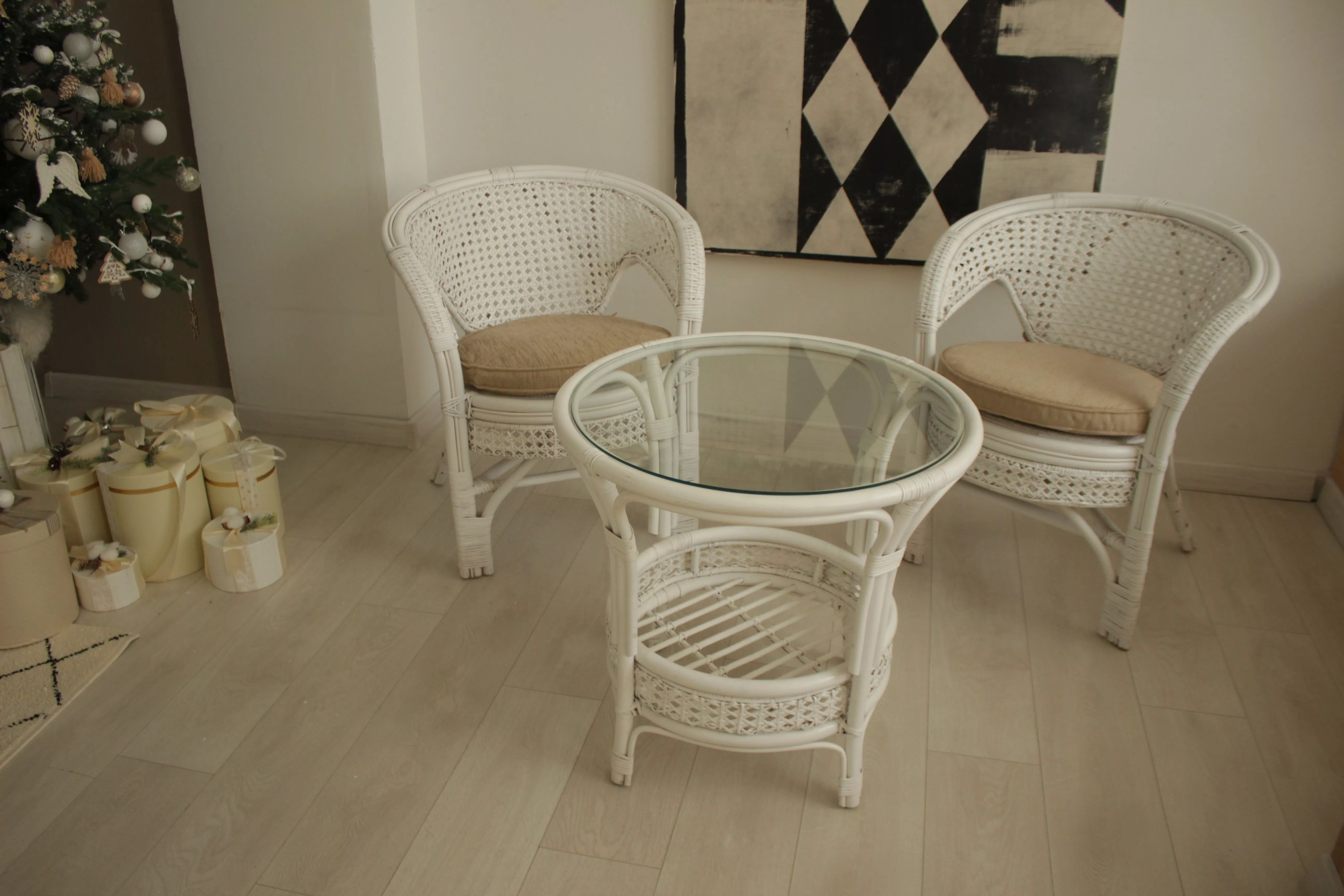 Комплект мебели из ротанга Пеланги 02 15 с 2х местным диваном и овальным столом белый матовый