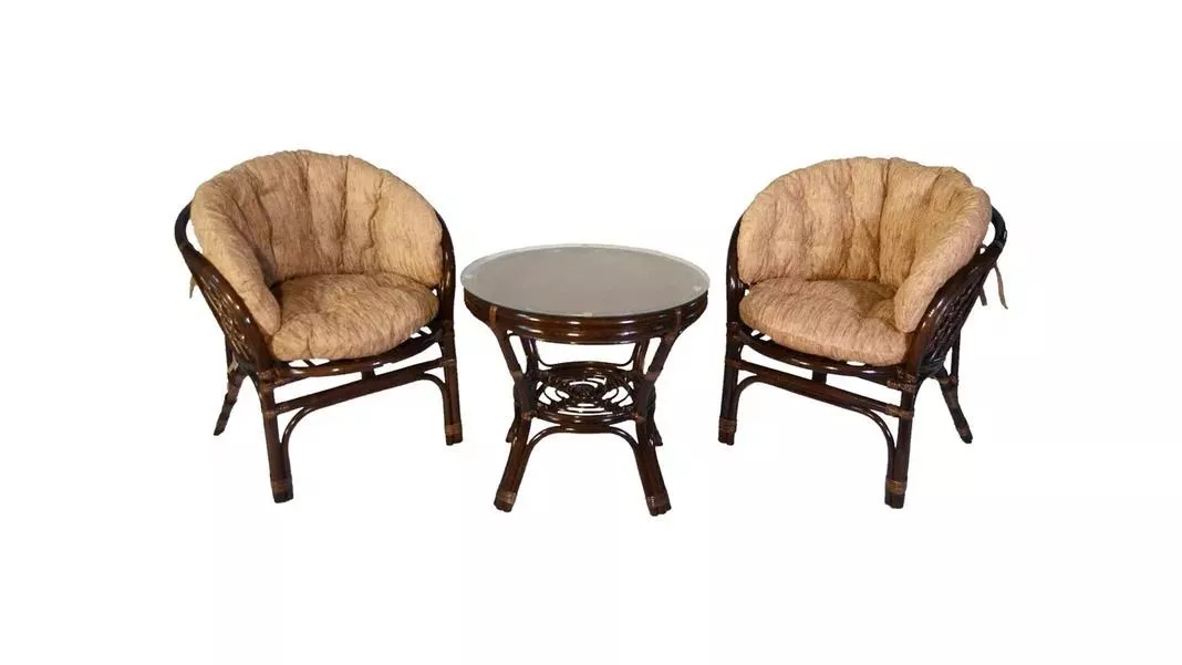 Комплект мебели из ротанга Багама дуэт темно-коричневый (подушки шенилл полные светлые)