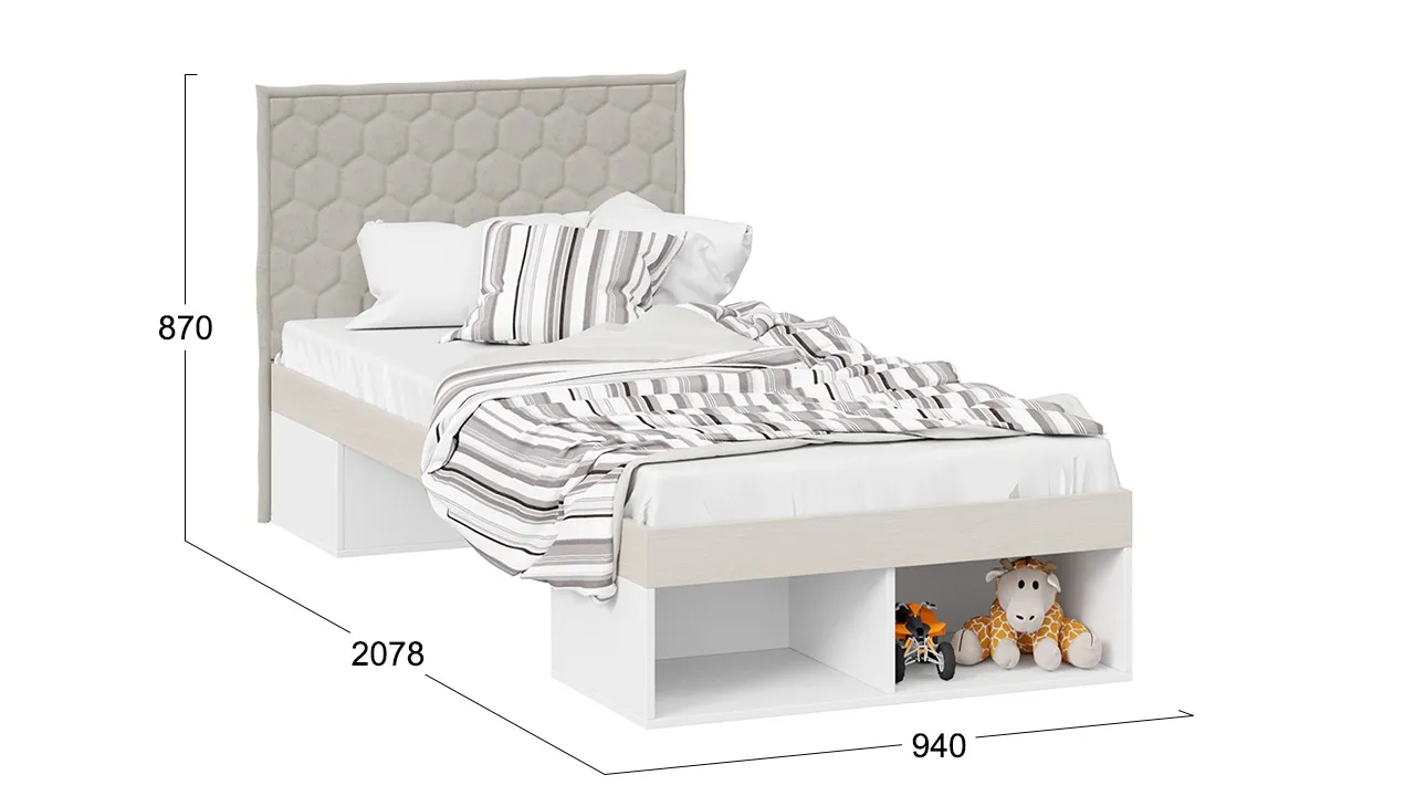 Кровать 90х200 с мягкой спинкой Сканди дуб гарден белый Jercy cream СМ-386.12.003