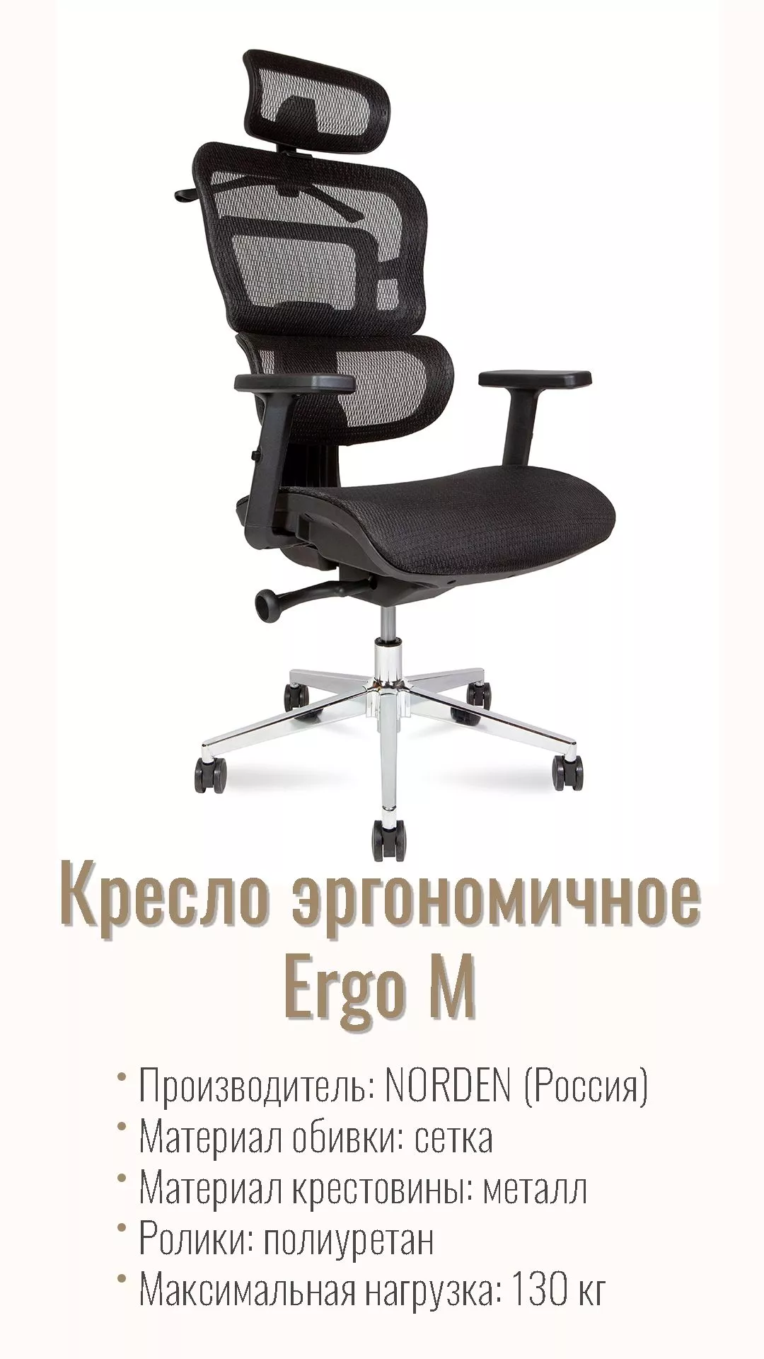 Кресло эргономичное NORDEN Ergo M сетка черный A33