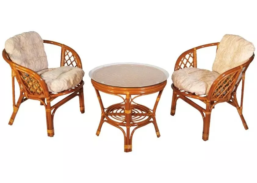 Комплект мебели из ротанга Багама дуэт с круглым столом коньяк (подушки шенилл обычные светлые)