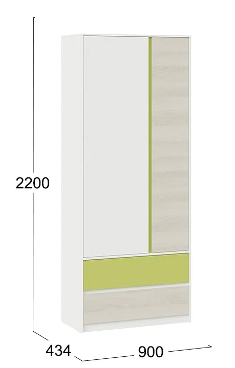 Шкаф для одежды комбинированный с накладкой Сканди дуб гарден белый зеленый СМ-386.07.26-26