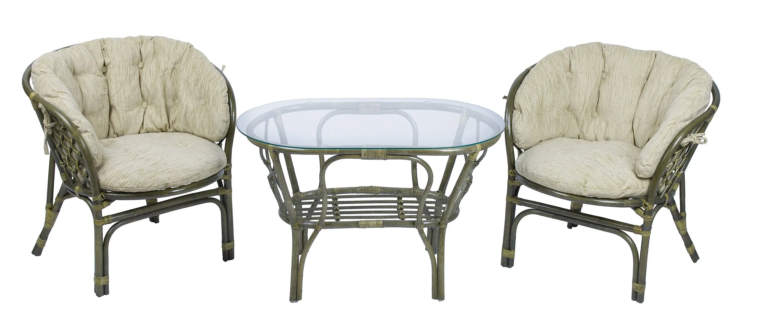 Комплект мебели из ротанга Багама дуэт с овальным столом олива (подушки шенилл полные светлые)
