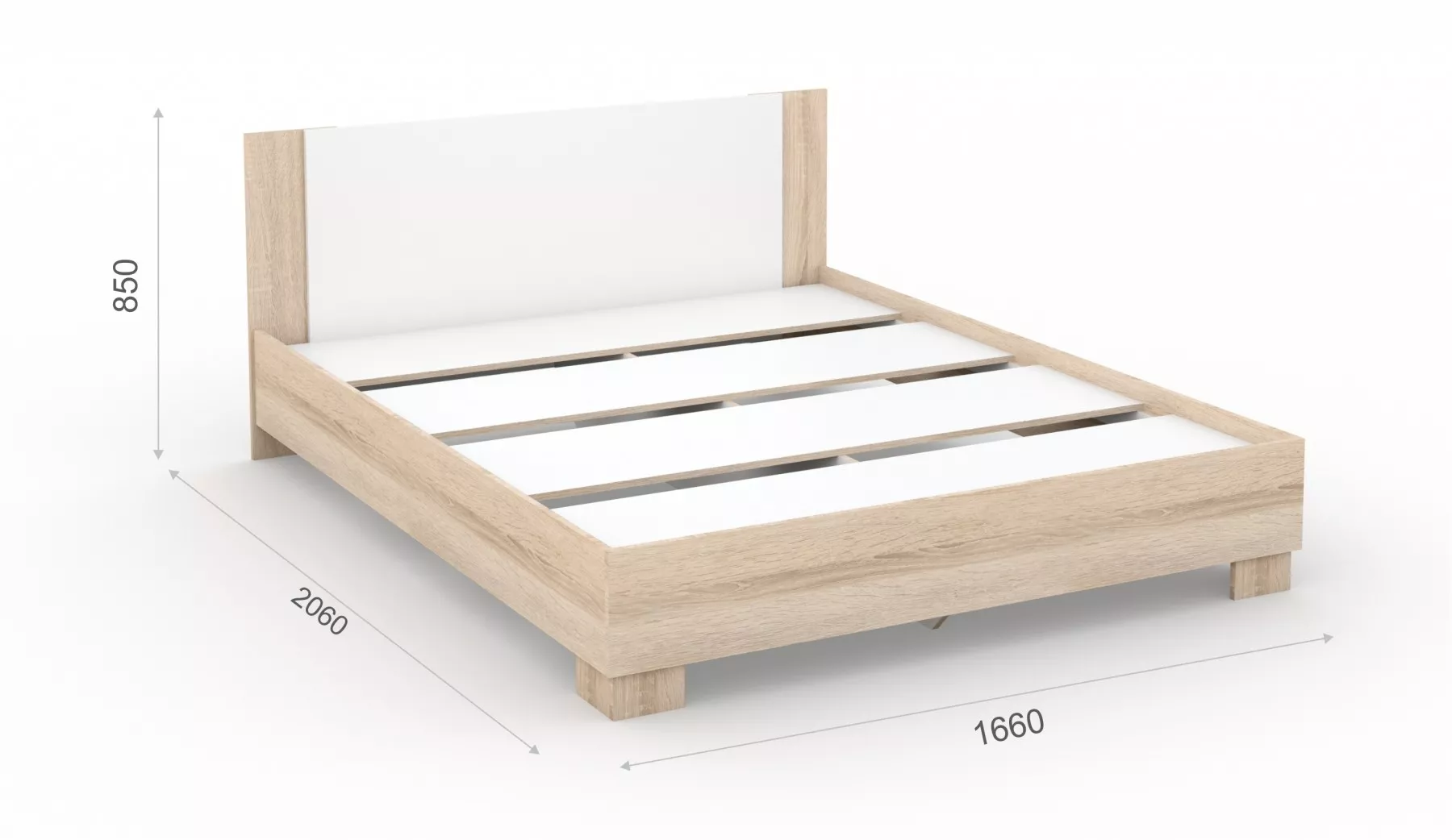 Двуспальная кровать Аврора 160 см Дуб Сонома / Белый