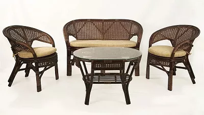 Комплект мебели из ротанга Пеланги 02 15 с 2х местным диваном орех матовый