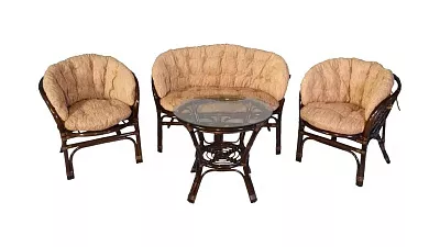 Комплект мебели из ротанга Багама с диваном темно-коричневый (подушки шенилл полные светлые)