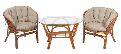 Комплект мебели из ротанга Багама дуэт с овальным столом коньяк (подушки шенилл полные светлые)