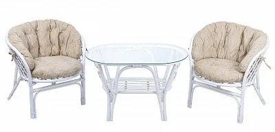 Комплект мебели из ротанга Багама дуэт с овальным столом белый (подушки шенилл полные светлые)