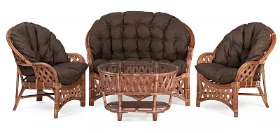 Комплект мебели из ротанга Черчилль (Рузвельт) с 2-х местным диваном и овальным столом миндаль