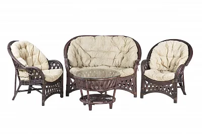 Комплект мебели из ротанга Черчилль (Рузвельт) с 2-х местным диваном и круглым столом орех матовый