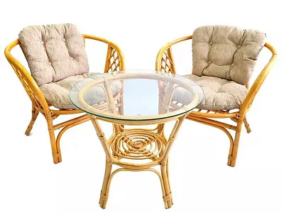 Комплект мебели из ротанга Багама дуэт с круглым столом мед (подушки шенилл обычные светлые)