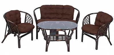 Комплект из ротанга Багама с диваном с овальным столом коричневый (подушки твил обычные коричневые)