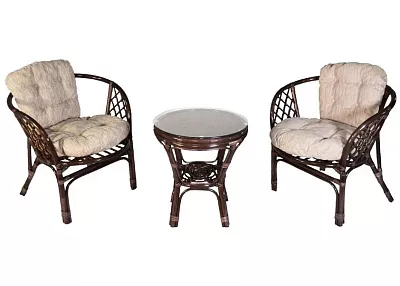 Комплект мебели из ротанга Багама дуэт с круглым столом коричневый (подушки шенилл обычные светлые)