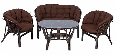 Комплект из ротанга Багама с диваном с овальным столом коричневый (подушки твил полные коричневые)