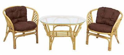 Комплект мебели из ротанга Багама дуэт с овальным столом мед (подушки твил обычные коричневые)