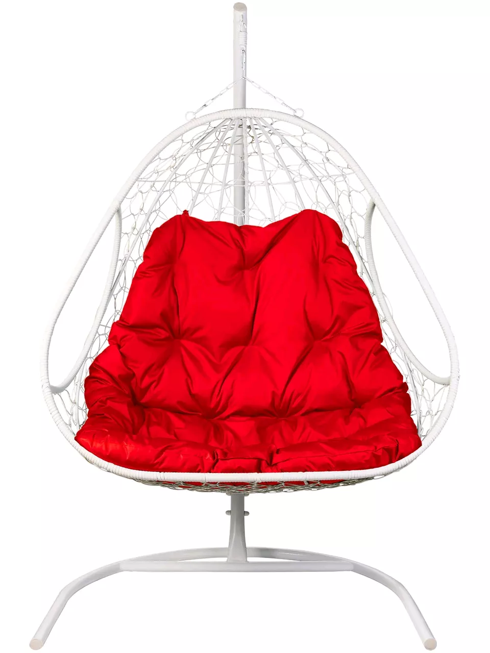 Двойное подвесное кресло Bigarden Primavera White с красной подушкой