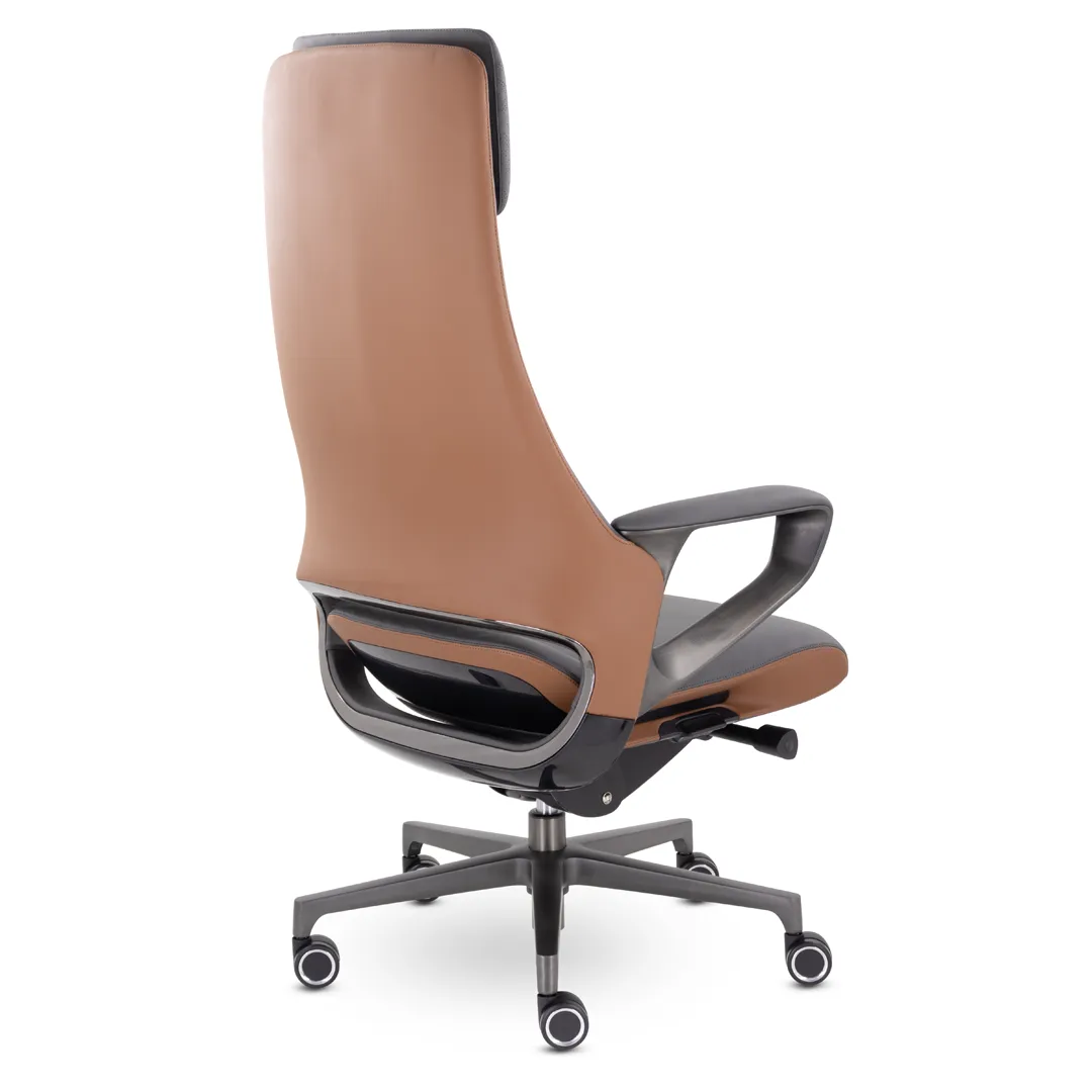 Кресло руководителя EPIK A-001-MB регулируемый подголовник кожа темно-серый / коричневый