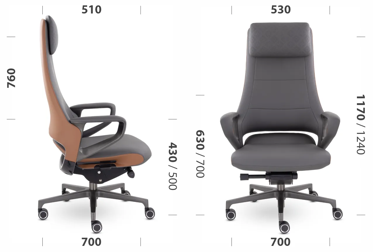 Кресло руководителя EPIK A-001-MB регулируемый подголовник кожа темно-серый / коричневый