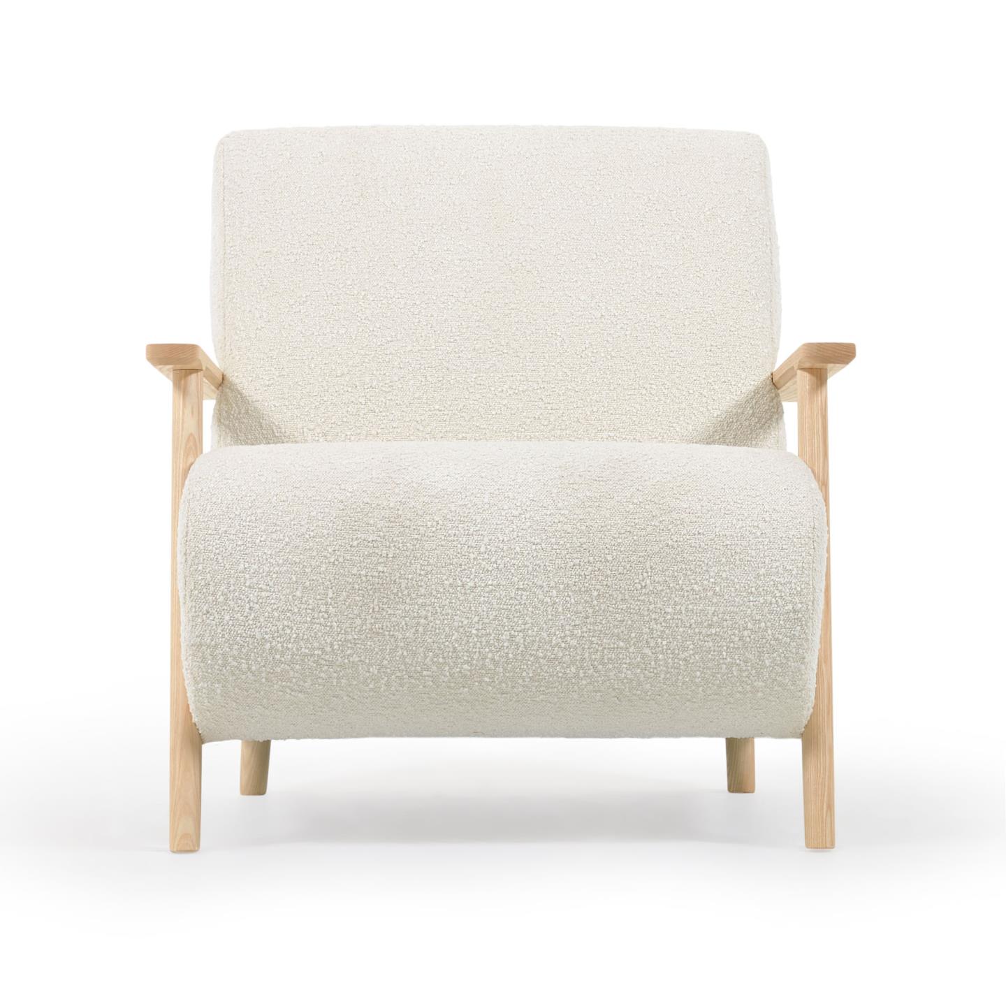 Кресло La Forma Meghan из белой ткани букле с ножками из массива ясеня 115765