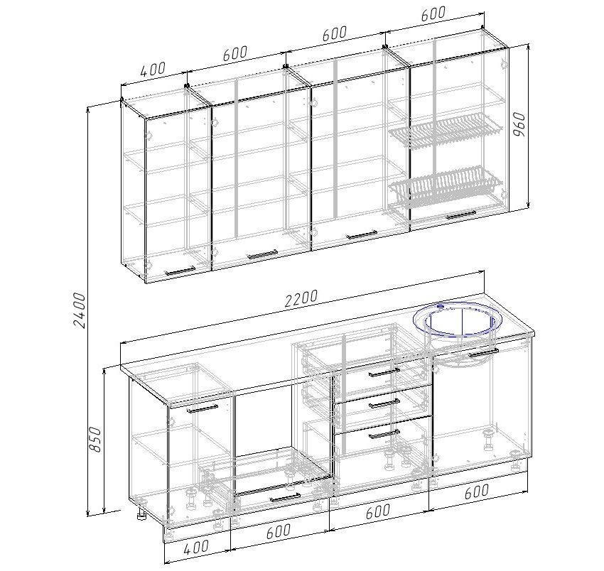 Кухонный гарнитур Руанда 2200 Sanvut