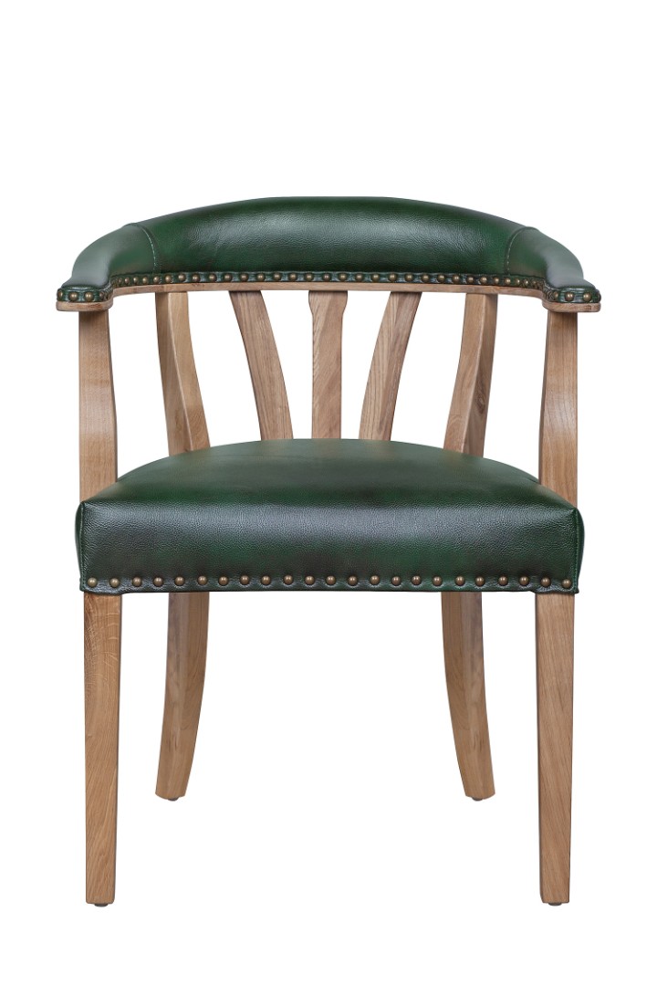 Мягкий стул с подлокотниками Tanner Green Leather Зеленый