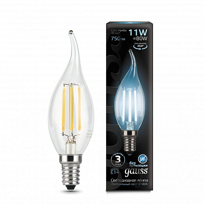 Лампа Gauss Filament Свеча на ветру 11W 830lm 4100К Е14 LED 1/10/50