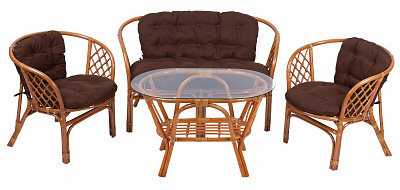 Комплект из ротанга Багама с диваном с овальным столом коньяк (подушки твил обычные коричневые)