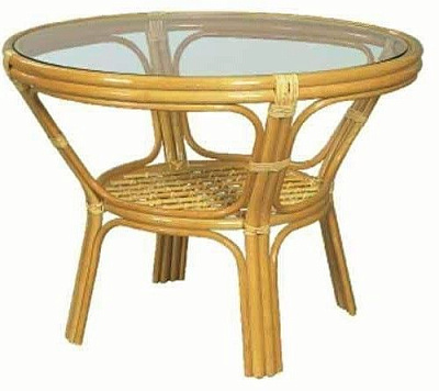 Стол обеденный из ротанга со стеклом 22 02 Мед