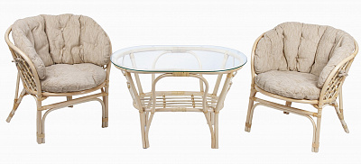 Комплект мебели из ротанга Багама дуэт с овальным столом натуральный (подушки шенилл полные светлые)