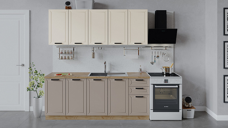 Кухонный гарнитур Лорас Трия 200 см Дуб Крафт золотой / Холст брюле / Холст латте