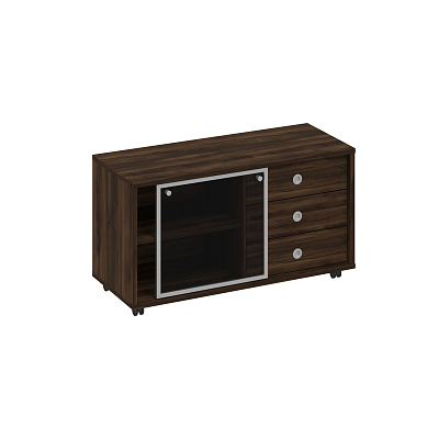 Тумба подкатная 3 ящика + дверь-купе из стекла 1202*500 Юнитекс Борн В 202-552 ДР Дуб Ристретто